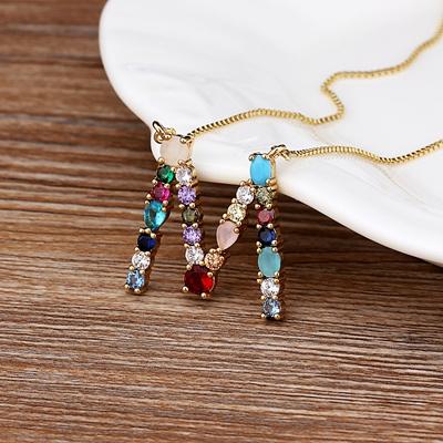Nidin High Quality Wholesale 26 Letters Multi-color Zircon Necklace Copper Pendant Women Girl Fine Party Jewelry Family Gifts