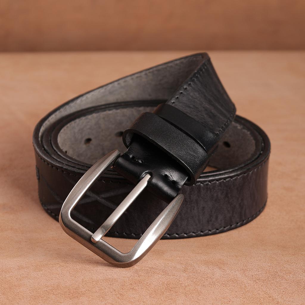 Retro Belt Men'S First Layer Cowhide Whole Leather Versatile Tree Paste Leather Pin Buckle Belt Middle-Aged And Young People Belt