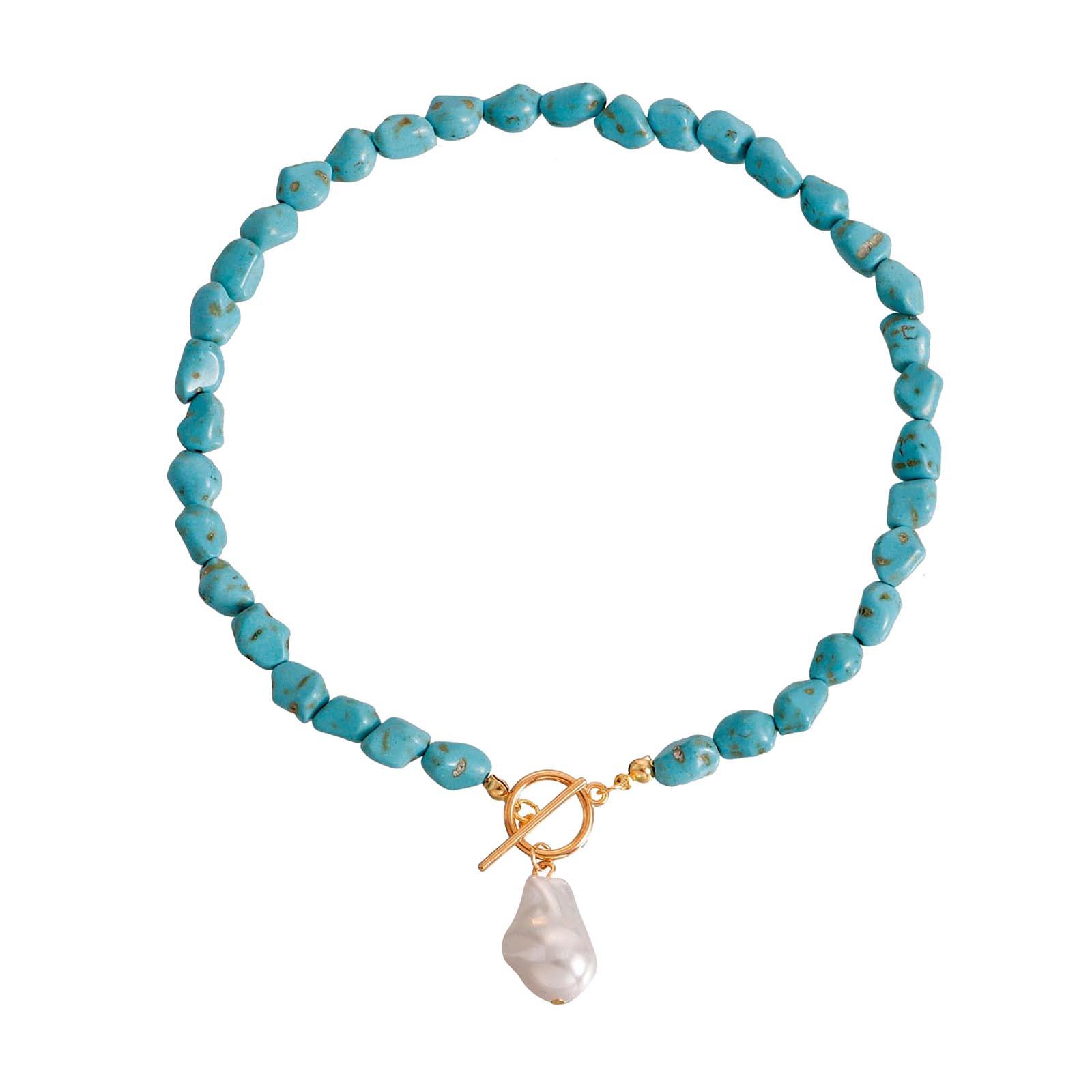 

Ожерелье из бусин из натуральной бирюзы, граненые бусины, энергетические кристаллы, цепочка с покрытием, день рождения, подарок для нее One Size золотой