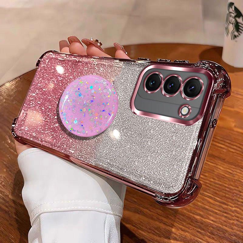 Luxury Shockproof Glitter Holder For Silicone Ring S23+ Case For Samsung Galaxy S23 Plus S24+ S25+ S22+ With Holder Stand Cover