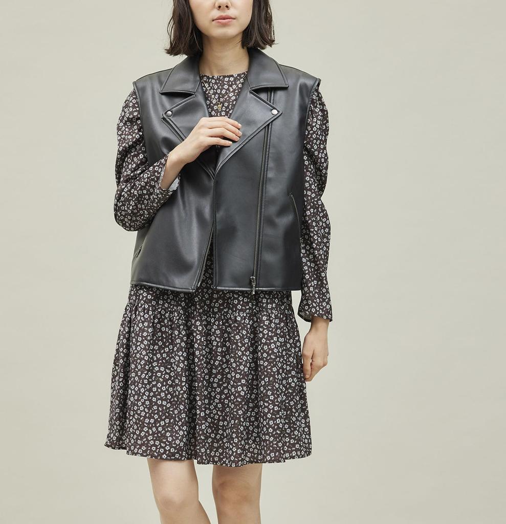 ROPE PICNIC Synthetic Leather Sleeveless Jacket GSV54000 Black Women's (01)