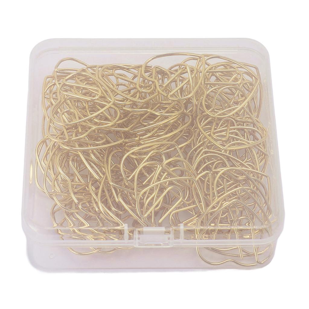100Pcs Heart Shaped Paper Clips Iron Decorative Paperclips Set with Transparent Box for   School Household