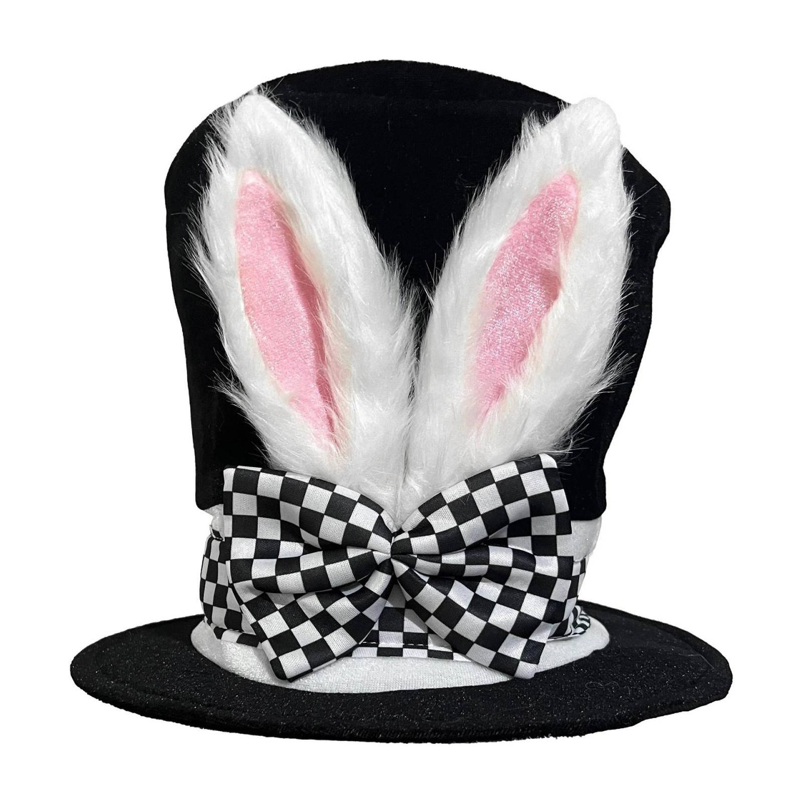 Happy Easter Day White Rabbit Ears Hat Lattice Bow Magician Hat Fairy Tale Tea Party Hat Costum Halloween Easter Party Decor