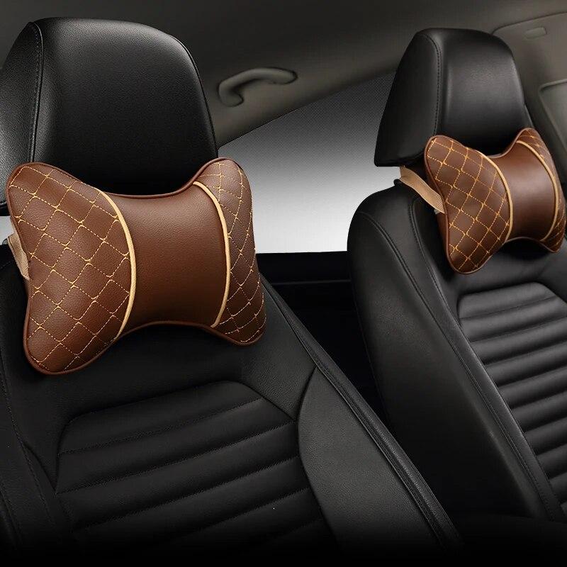 DERMAY 2PCS Classic Car Neck Headrest Car Pillow Double Sides PU Leather 5 Colors High Quality Car Accessories