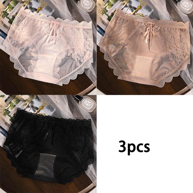 3pcs Sexy Plus Size Lace Panties with French Baroque Flair Sheer Mesh Accents Intricate Lace Patterns Creating A Captivating and Glamorous Look