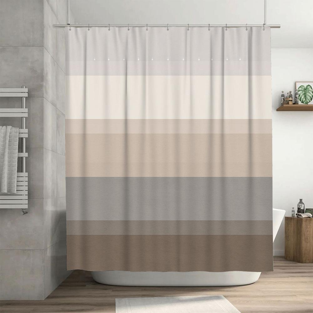 Modern Neutral Stripes: Elegant Horizontal Pattern Shower Curtain for a Minimalist and Versatile Bathroom Décor