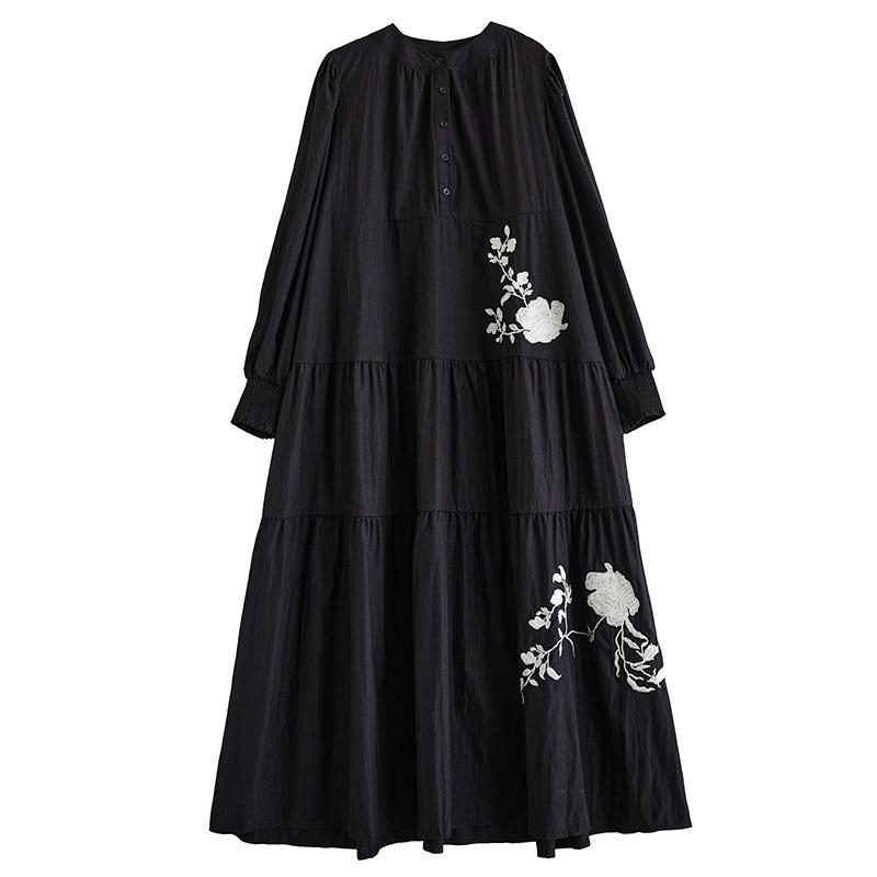 Long Sleeve Plus Size Vintage Embroidery Floral New In Dresses for Women Casual Loose Spring Autumn Dress