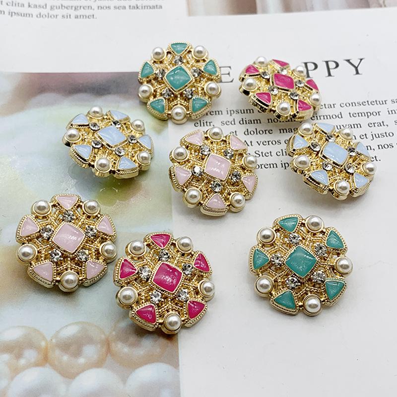 Vintage Coco-Style Rhinestone Metal Buttons for Woolen Coats