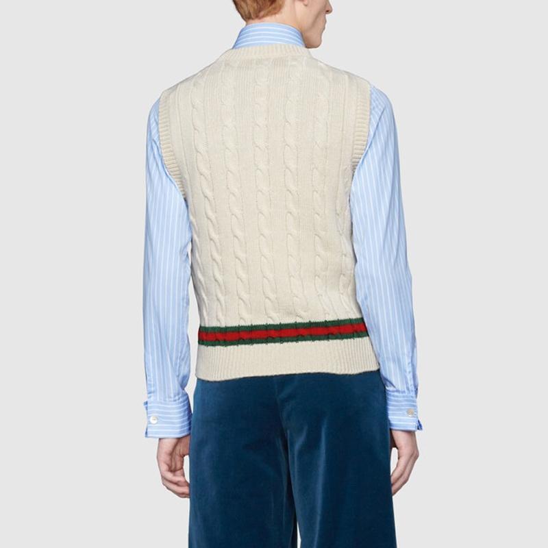Gucci Vests Men's Ecru V Neck Moderate Knitted Fabric 681081-XKB2N-9275