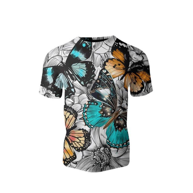 Damenmode Floral Kolibri-Print Fitness Kurzarm T-Shirt Top