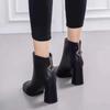 Women's High Heel Ankle Boots: British Style, Chunky Heel, Square Toe, Slim Fit – Perfect for Autumn and Winter.