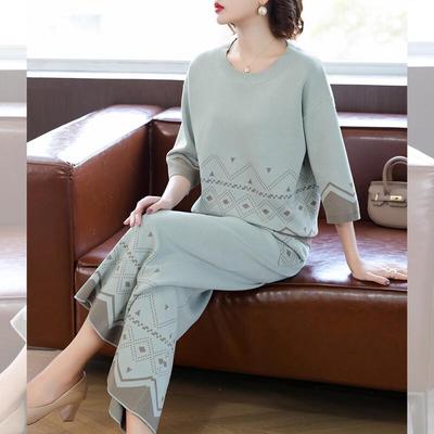 Ensemble Casual T-shirt Tricot d'Automne et Pantalon Large pour Maman