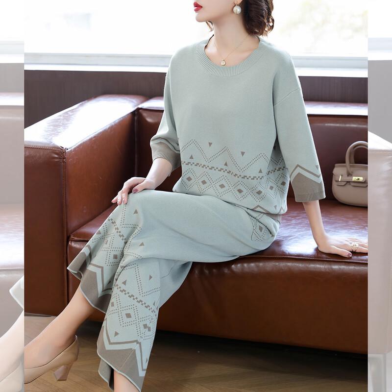 

Qianlian Женский осенний трикотажный повседневный топ и брюки широкого кроя L