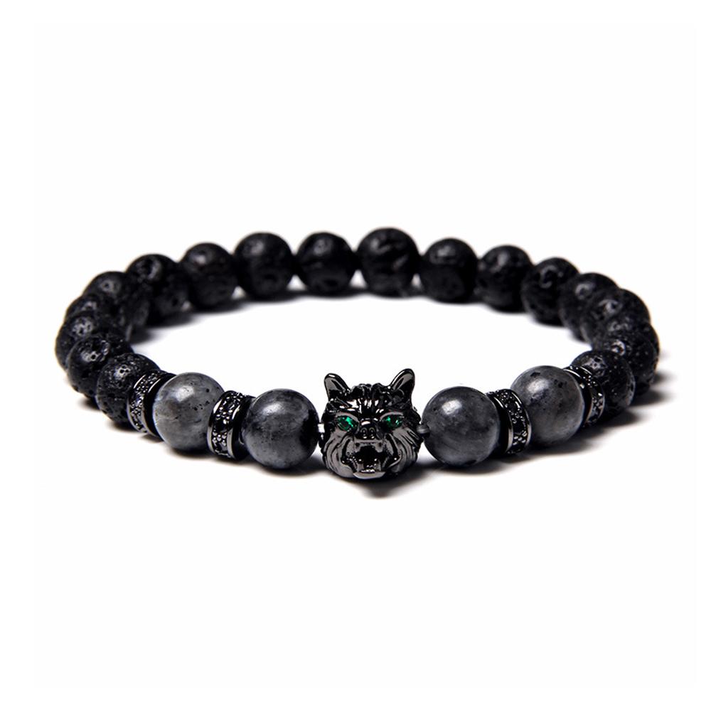 Save A Wolf Bracelet,Wolf Head Lava Rock Bracelet,Healing Crystal Stress Relief Anti Anxiety Energy Stone Beaded Bracelet,Healing Lava Bracelet forMen