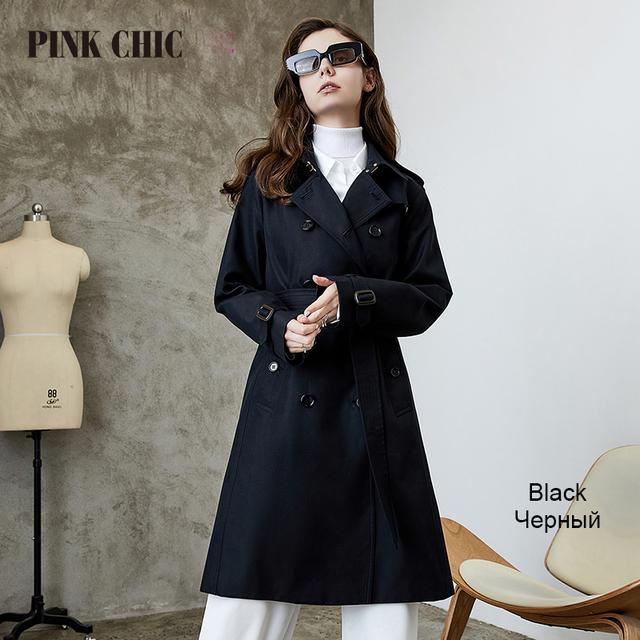 Różowy szykowny nowa wiosna jesień wiatrówka średniej długości kołnierz z klapami kobiety dwurzędowy pas biodrowy płaszcz w stylu retro Grace Trench 667
