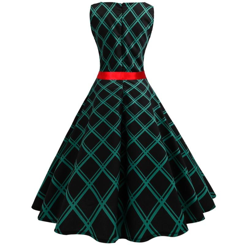 Summer Fashion Hot Sale Retro Striped Print Dress Round Neck Sleeveless Belt Puff Dress