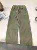 Green High Waist Retro Wide-Leg Work Pants for Tall Individuals