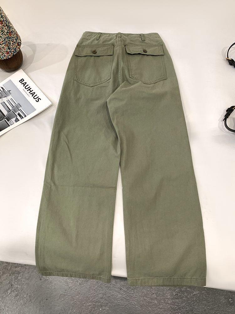 Green High Waist Retro Wide-Leg Work Pants for Tall Individuals
