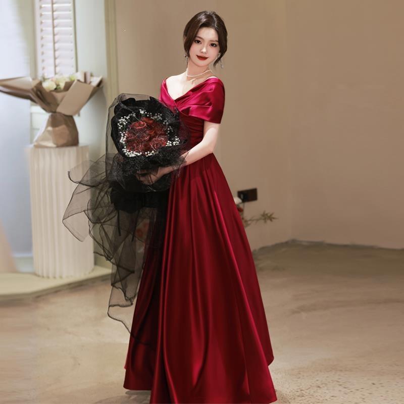 Black Slim Evening Dress Dress Women's 1011 Summer Large Size One-word Shoulder Long Banquet Temperament Long Annual Meeting Dress