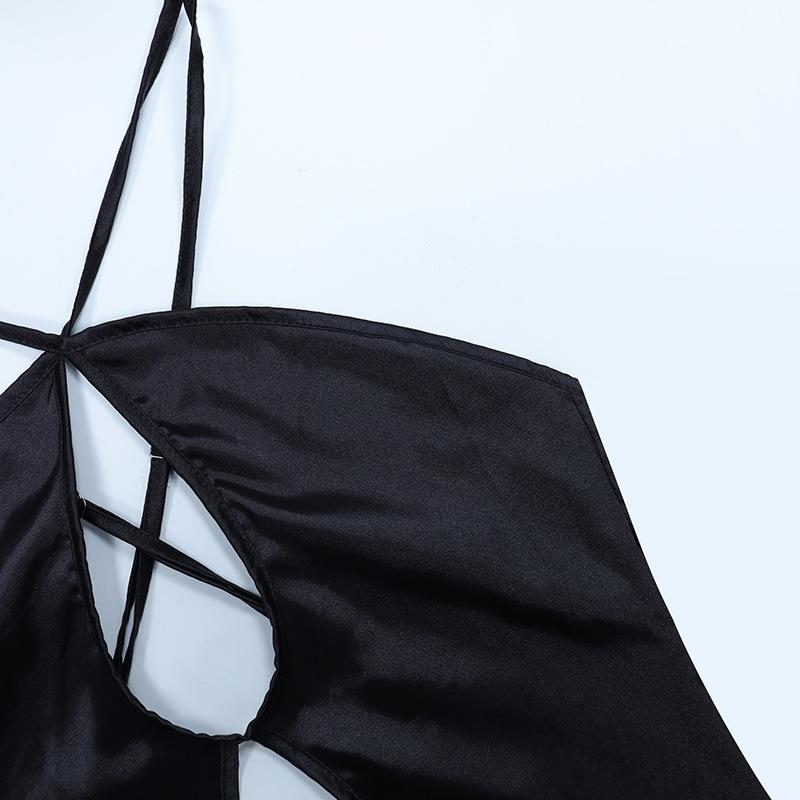 Kobiety Satin Sexy Backless Cut Out Slip Party Night Club Stroje urodzinowe Maxi Dress