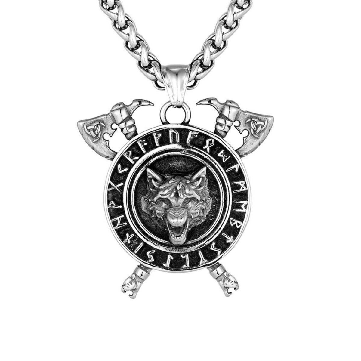 

Mix Gold Color Thor s Hammer Wolf Necklaces Retro Norse Odin s Wolf Head Amulet Pendant Men Viking Runes Jewelry