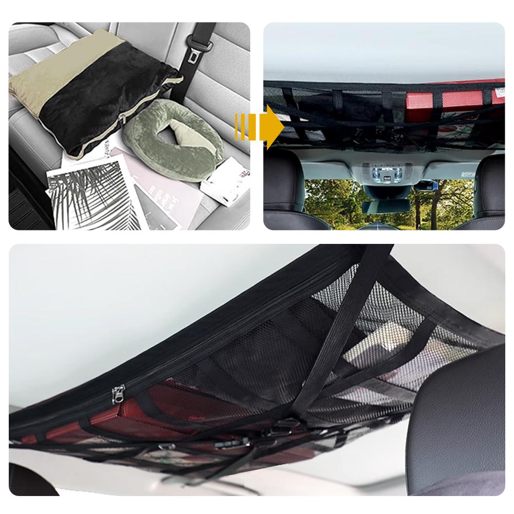 Universal Car Roof Storage Bag Mesh Organizer Net Large Capacity Car Ceiling Storage Net Pocket for Travel Camping