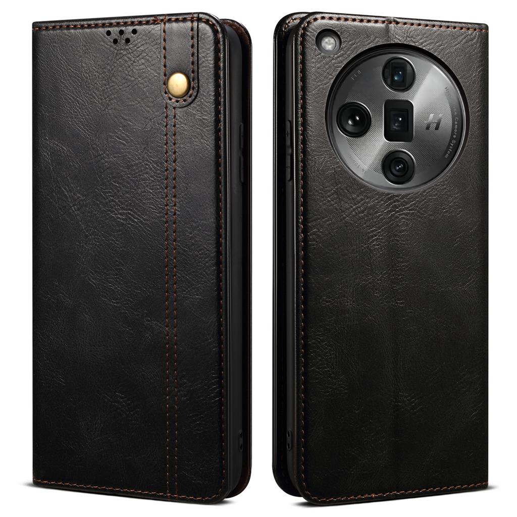 For Oppo Find X7 Ultra Wallet Case Leather Phone Cover Waxy Crazy Horse Texture