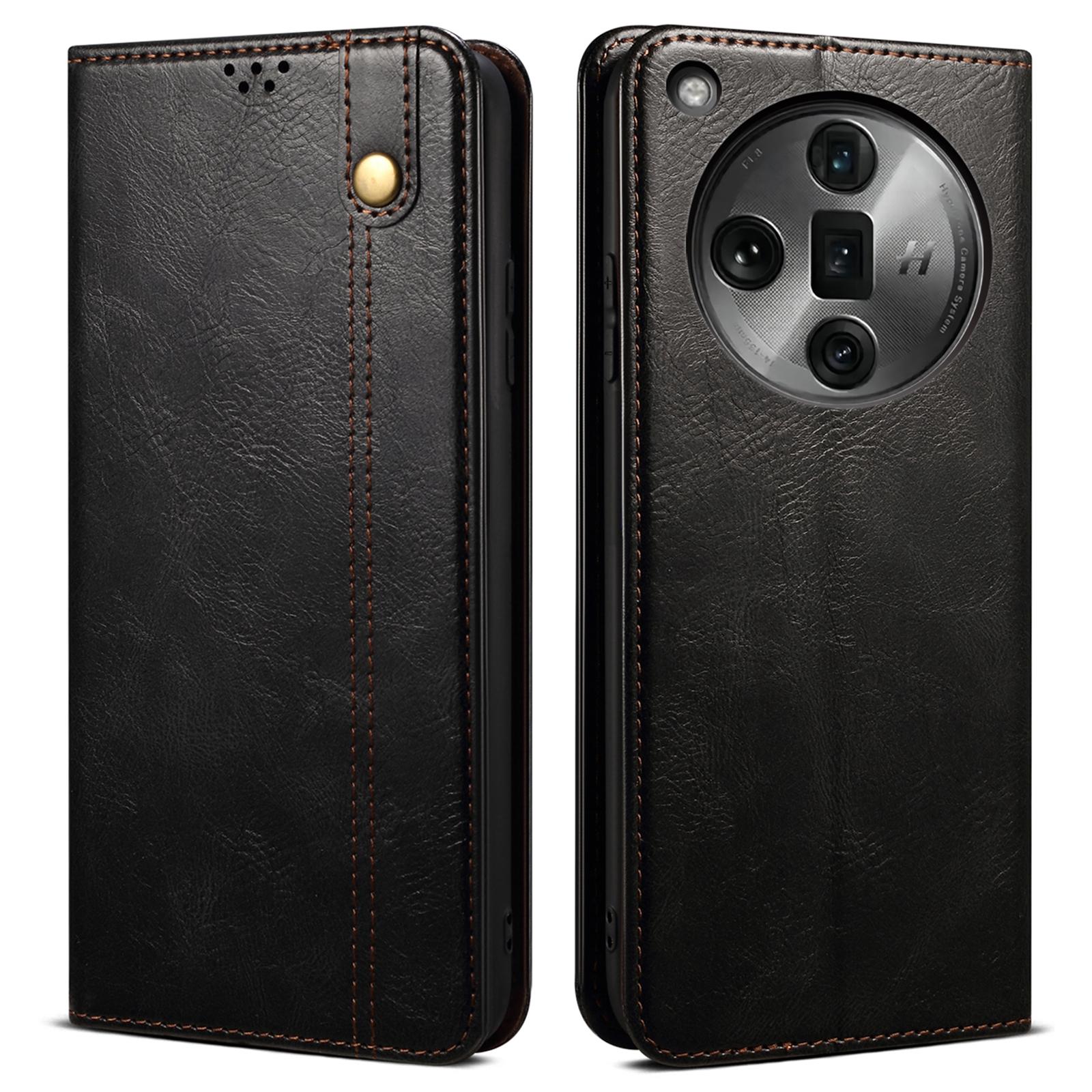 

Для Oppo Find X7 Ultra Wallet Case кожаный чехол для телефона Waxy Crazy Horse Texture A