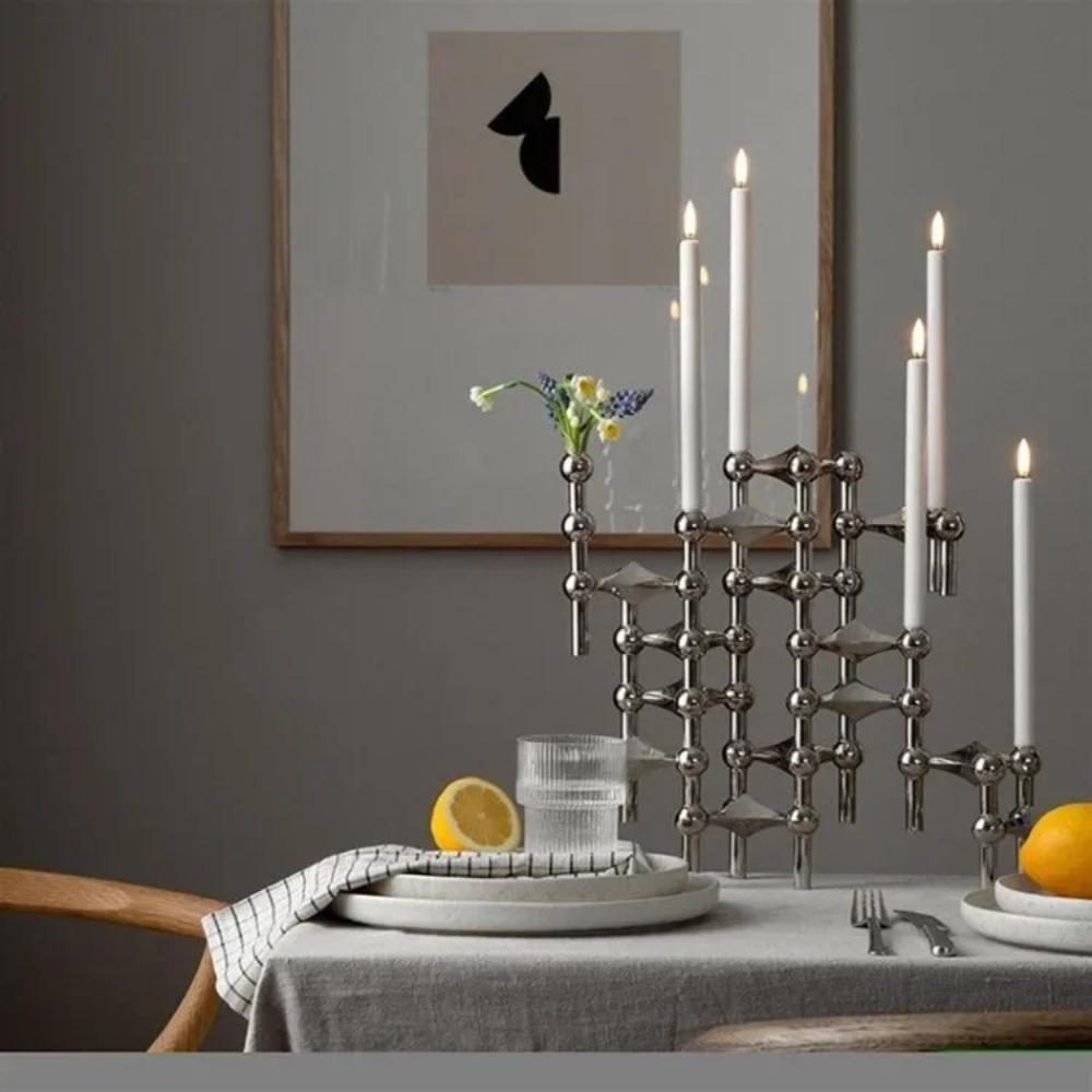 Nuovo Portacandele Struttura Molecolare Metallica Argento Nordico Decorazione Casa Candeliere Supporto Candela Regalo