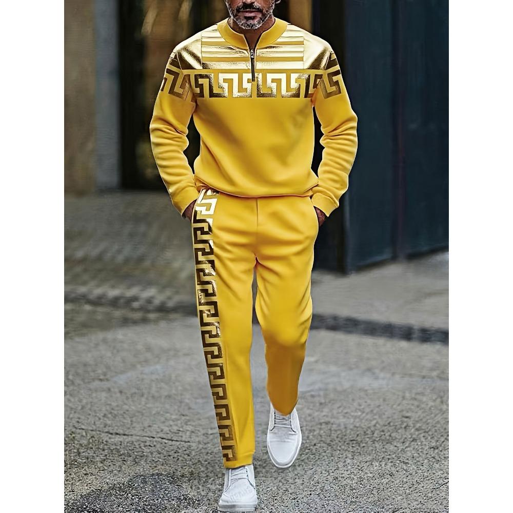 Spring Autumn Fashion Streetwear Men's Long-Sleeved Half-Zipper Stand-Up Collar Men's Casual Sportswear Two-Piece set