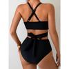 Sexy Black Mesh Patchwork Bikini Set 2025 Women Hanging Neck Bandage Cross High Waist Swimsuit Beach Bathing Suit Swimwear
