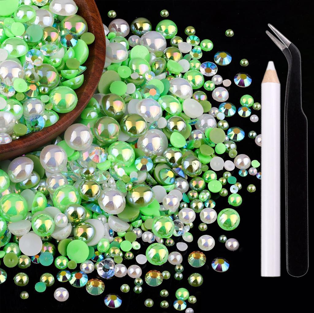 80G Flat Bottom Pearl Rhinestone Handmade Gold Black 3-10Mm Resin Rhinestone And Half Pearl Diy Clothing Accessories