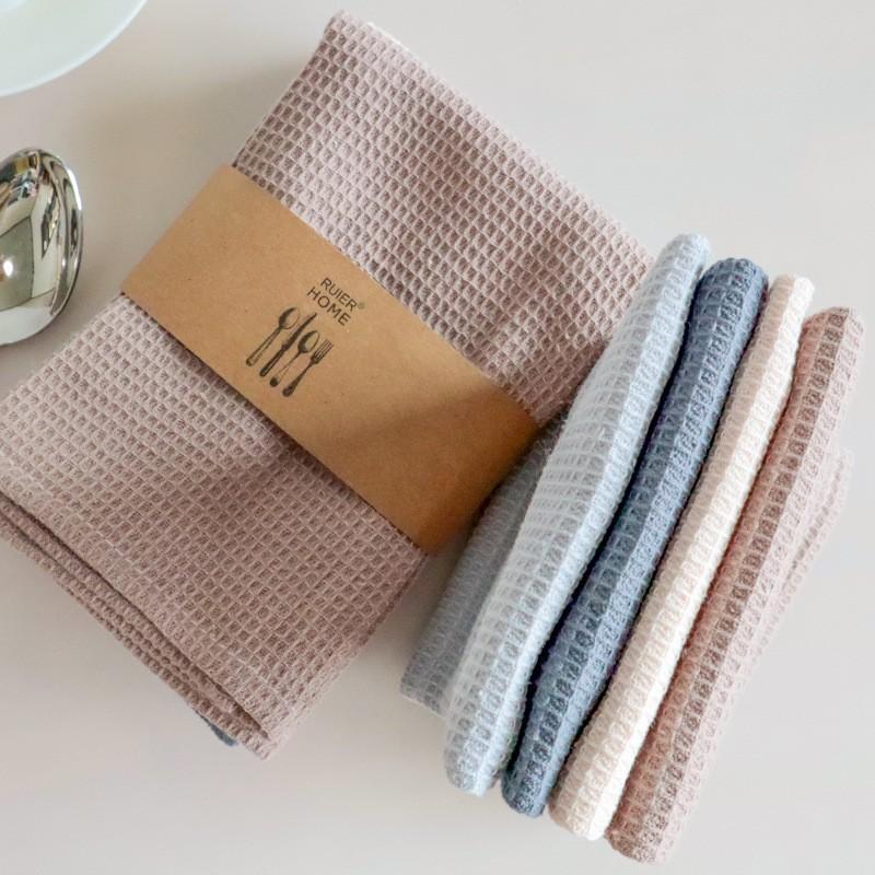 4PCSPure Cotton Waffle Dish Towel Plain Square Napkin Tea Towel Absorbent Kitchen Towel Dining Table Cotton Kitchen Essential