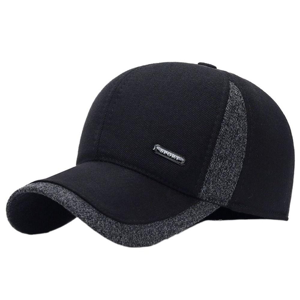 Keep Warm Men Baseball Cap Earflap Winter Snapback Hat Simple Ear Protection Peaked Cap  Autumn