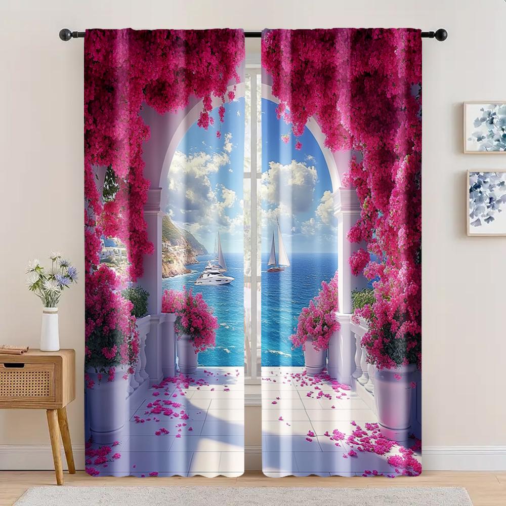 

2 шт., Занавеска изображает прибрежную арку, окруженную цветами. Универсальный полиэстер, Без электричества. Подходит для вечеринки по случаю дня рождения. 41x90in(105x230cm)