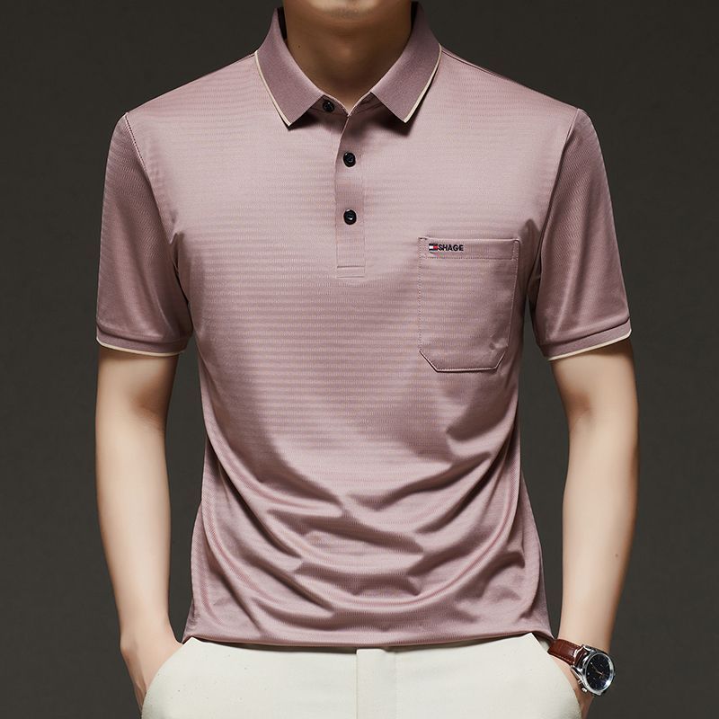 

Мужская полоскатая футболка-поло с коротким рукавом, повседневная, дышащая, деловая, для гольфа, с нагрудным карманом L розовый