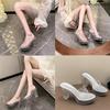 Women Sexy Crystal High Thick Heel Slide Sandals Transparent Platform High Heel Sandals for Office Nightclub Party Pub Catwalk