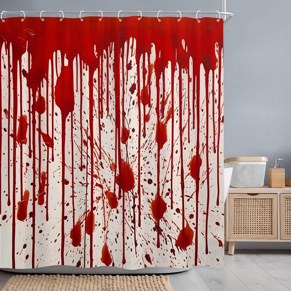 Strašidelné krvavé otisky rukou Halloweenský sprchový závěs Strašidelný stín Krev Netopýr Vana Polyesterové sprchové závěsy Koupelnová dekorace s háčky