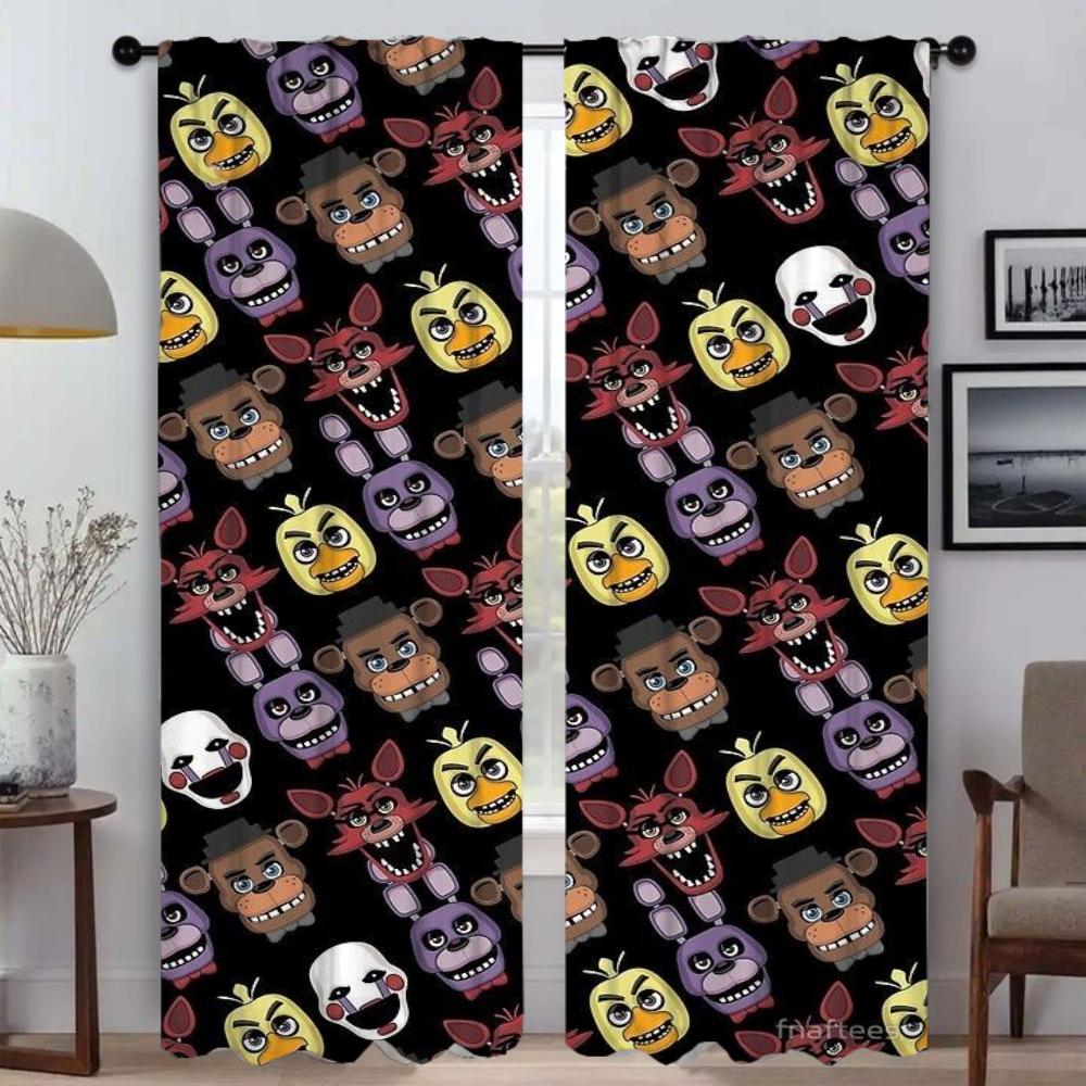 Five Nights At Freddy's Tulle for Bedroom Modern Living Room Curtains 2 Pieces Window Curtain Shades Halloween Decoration Camera
