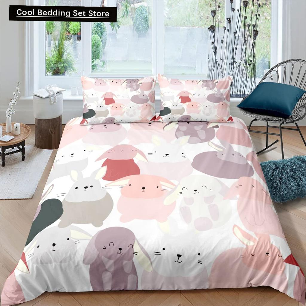 Kids Cartoon Rabbit Carrot King Queen Duvet Cover Boys Girls Cute Bunny Bedding Set Animal Quilt Cover Polyester Comforter Cover