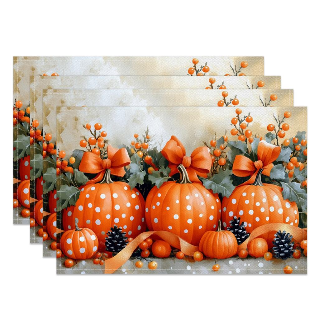 Halloween Placemats Dining Table Spooky Pumpkin Bat Moon Themed Table Mats Party Decor Trick or Treat Dinner Durable Washable