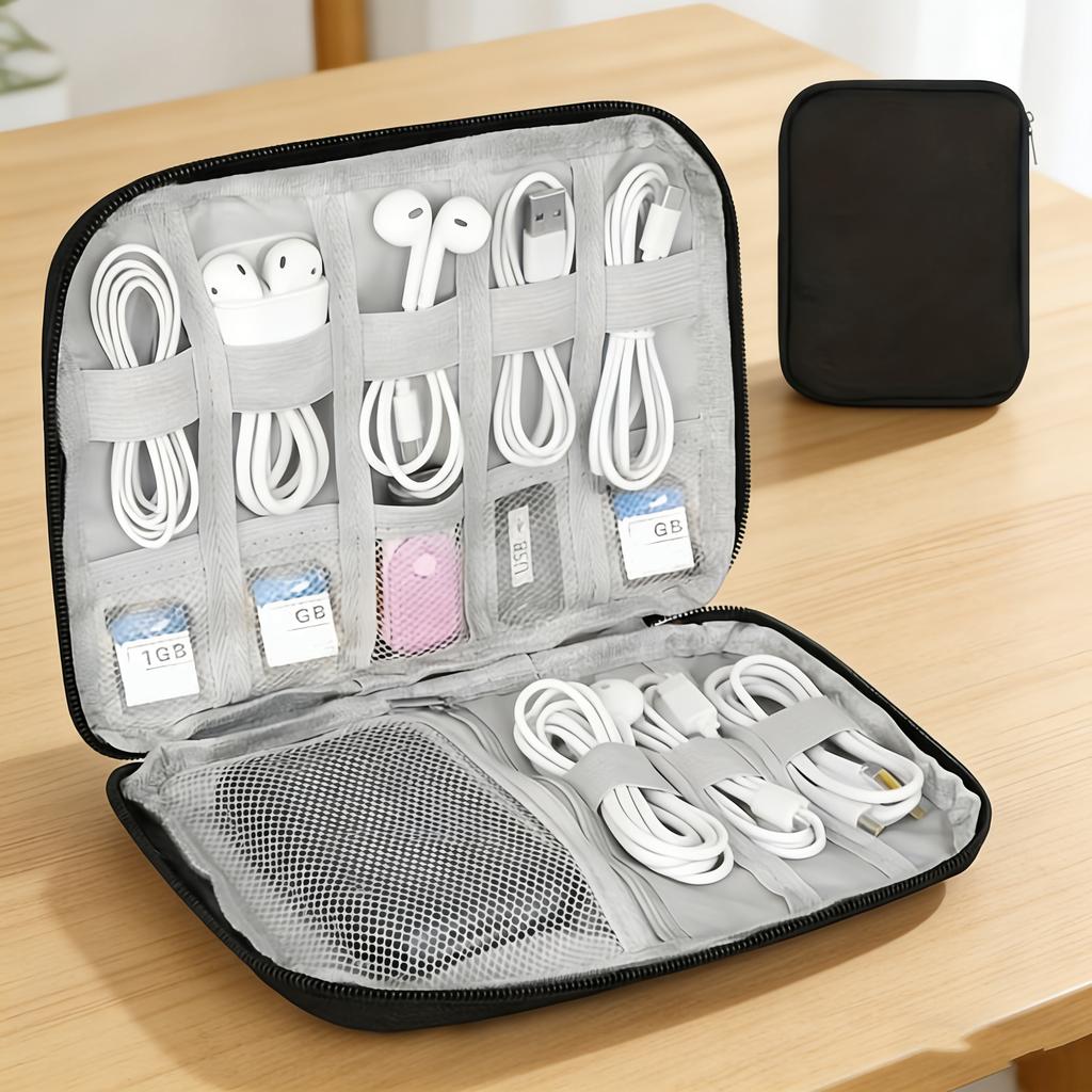 Travel Cable Organizer and Electronic Accessory Bag - Multifunctional Pocket-Sized Tech Gear Pouch for Chargers, USB Data Cables, Headphones
