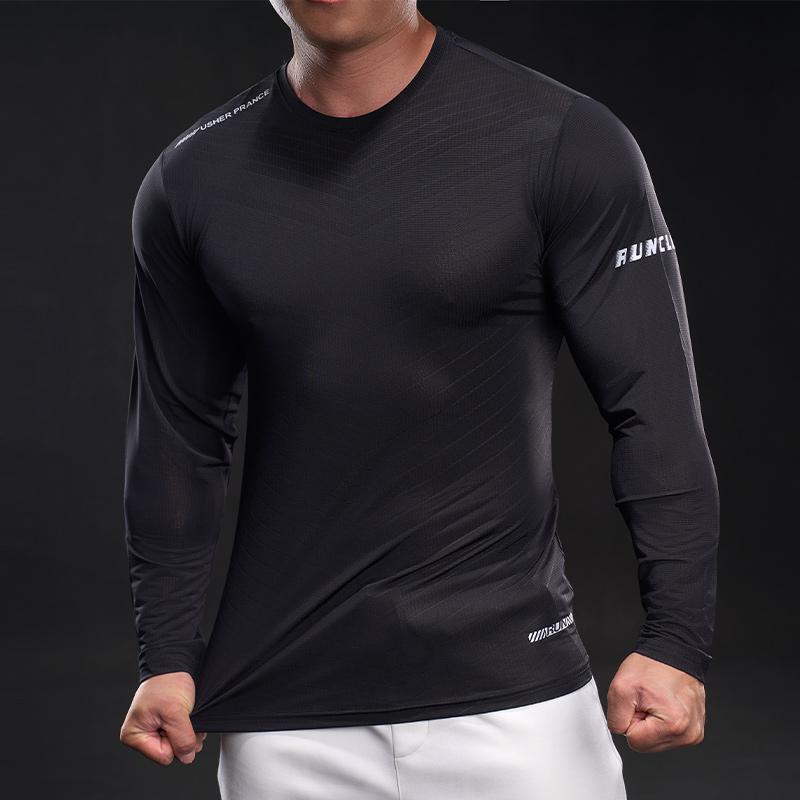 New Quick-drying Men's Ice Silk Long-sleeved T-shirt Men's Casual Sports Elastic Fitness Outdoor T-shirt Top