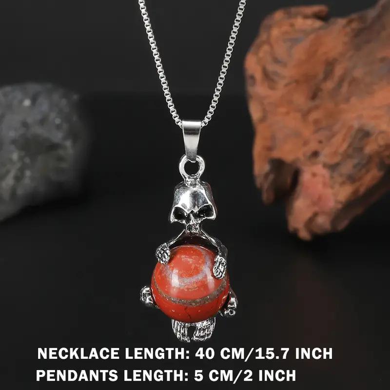 

16mm Crystal Agate Stone Round Skull Pendant Necklace, Easter, Halloween Accessories, Accessories