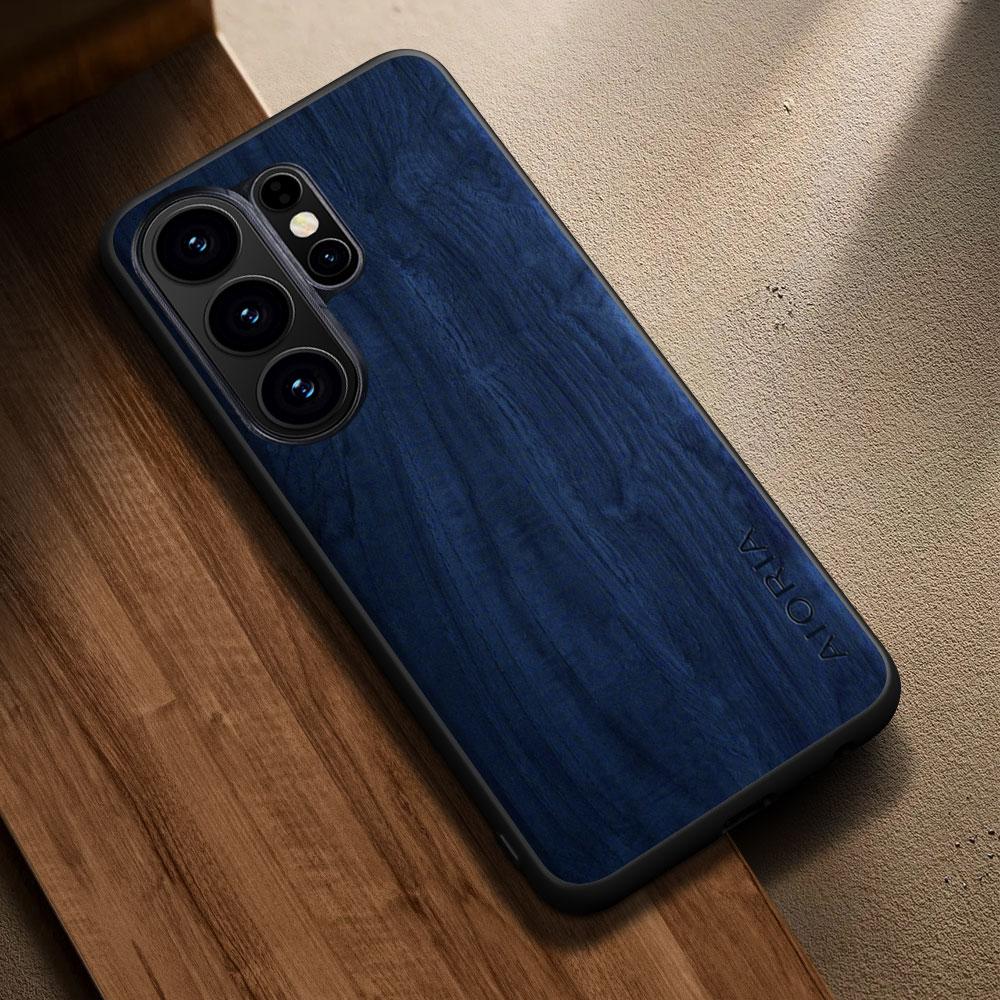 For Samsung Galaxy S26 S25 S24 S23 S22 S21 Ultra Plus Fe Edge Case Coque Stylish Premium Wood Pattern PU Leather Phone Case