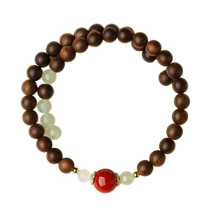 Agarwood & Hetian Jade Women's Bracelet Gift: Half Mountain Half Water Design with Lucky Southern Red Beads