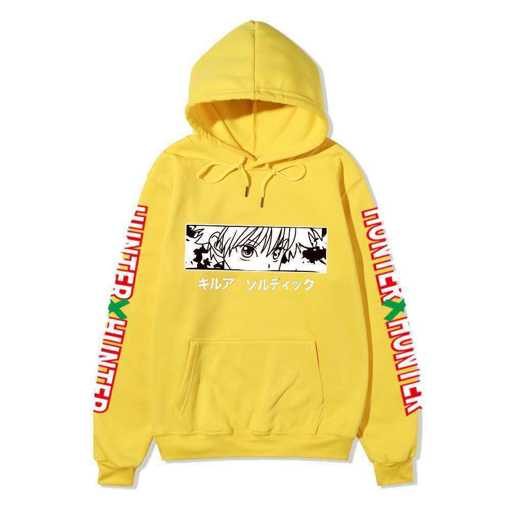 Hunter X Hunter Killua Anime Hoodie Sleeve Letter Print Black Manga Long Sleeve Casual Hooded Pullover Sweatshirt