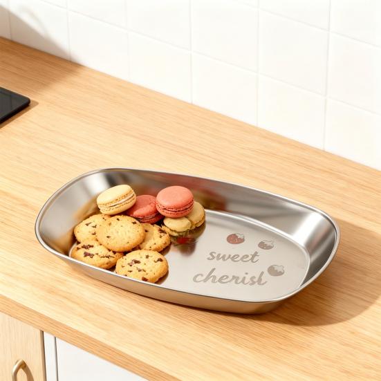 Stainless Steel Food Storage Tray Strawberry Bear Swallow Pattern Food Grade Portable Outdoor Picnic Fruit Snack Candies Serving Dish Plate