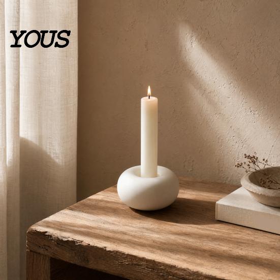 Portacandele in Ceramica Opaca Portacandele Minimalista, Portacandele Geometrico Moderno con Finitura, Portacandele Arrotondato Bianco Crema Decorazione da Tavolo, Sicuro