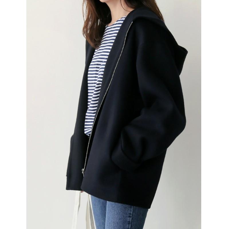 Women's Fall/Winter Korean-Style Hooded Wool Coat: Short, Loose-Fit, Solid-Color Casual Jacket for Petite Women